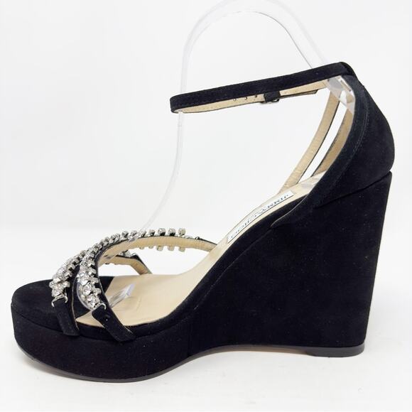 Jimmy Choo Black Suede Bing Wedge Sandals Size 40 - Picture 7 of 11